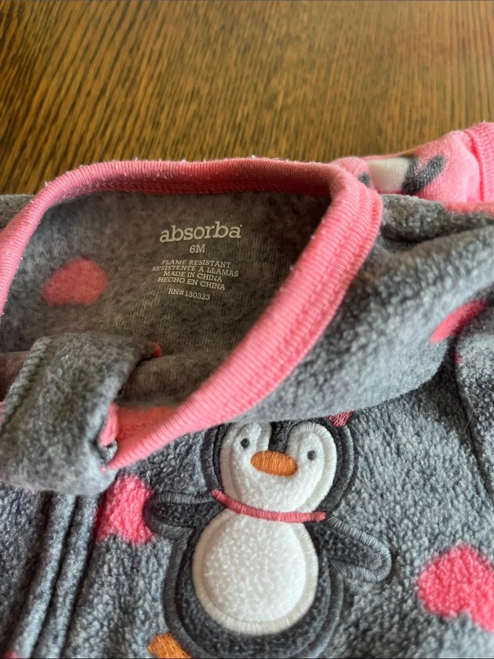 Absorba Penguin Footed One-Pieces in Pink and Gray